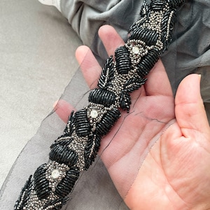 1  Meter Cutdana Floral Trim Hand Embroidered Trim Diamante  Beads Embellished Bridal Showers Bridal Applique Sash 4 Cm