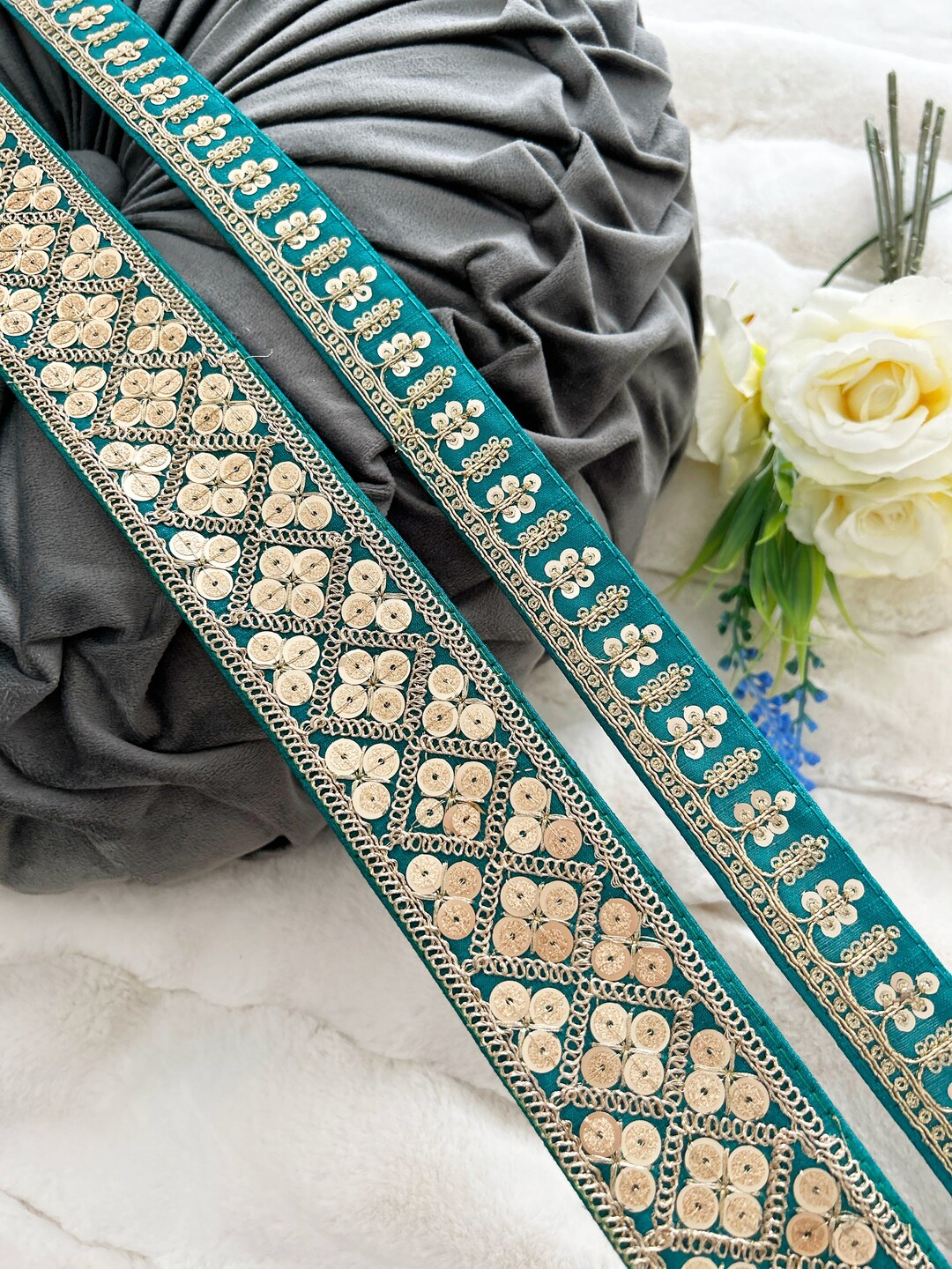 Rama Green Zari Sequin Trim: Indian Embroidered Border, 9.5 Yards - Etsy