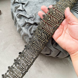 1 Yard Black Gold Zari Net Fabric Scarf Dupatta Border Dupatta Lace, Craft, Sewing Saree Border Indian Lace trim - 5.5 Cm Wide