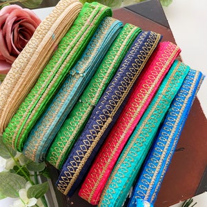 9.5 Yards Zari Embellished Fabric Trim Embroidered Trimmings Indian Dupatta Vintage Sari Crafting Sewing Embellished Beach Bag 2.7 Cm Wide