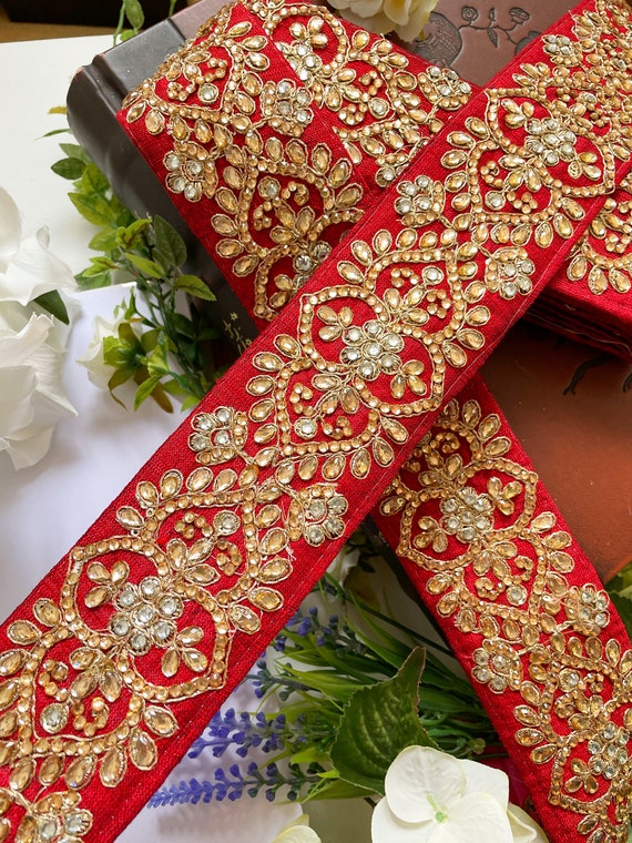 10 Yards Shampion Gold Gota Embellished Indian Zari Crafting Sewing Lace  Trim 2 Cm Wide -  Israel
