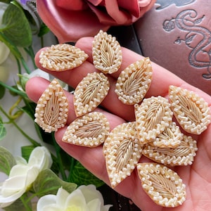 Shampion Gold Cutdana Zardosi Pearl Leaf Applique, Rhinestone Appliques, Zardosi Applique, Beaded Appliques, Headband Appliques