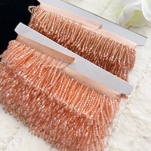 1 Meter Peach/Dark Peach Indian Acrylic Faceted Crystal Beaded Tassel Fringe Lace Trim Costume Curtain Upholstery Sewing