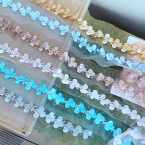 1 jarda indiano cinza/azul/rosa/azul celeste/fone/lavanda cristal cutdana lantejoulas embelezado bordado vestido de noiva costura acabamento 2,2 cm de largura