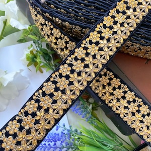Cachecol Kundan com pedra azul marinho, chapéu Dupatta Saree, costura, artesanato, tecido de veludo, acabamento em renda indiana - largura 4,6 cm - preço por 9,5 jardas