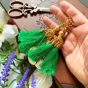 Green Gold blouse latkan, tassels, purse hangings, home decor, bollywood, indian, sari, tassel, jhumer, tassel 1 Pair