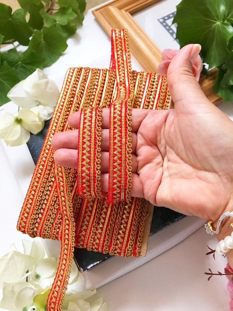 1.9 cm Narrow Red velvet Bridal Trim Bridal wear laces Quilting trim wholesale laces Indian ribbon Width 1.9 cm-Price is for 9 Yard