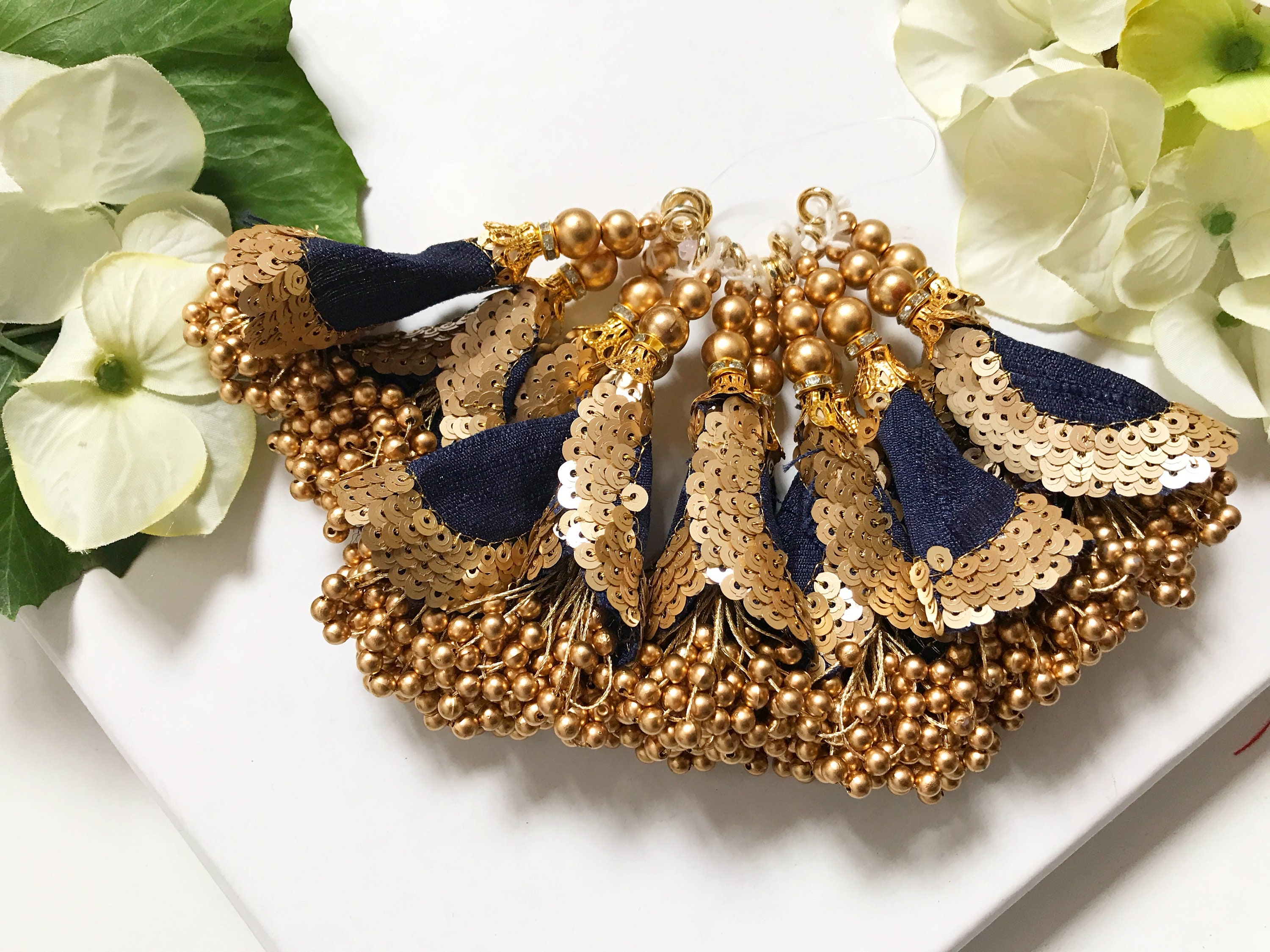 Navy Blue Beaded TasselsJewelry TasselsBridal Tassels Etsy