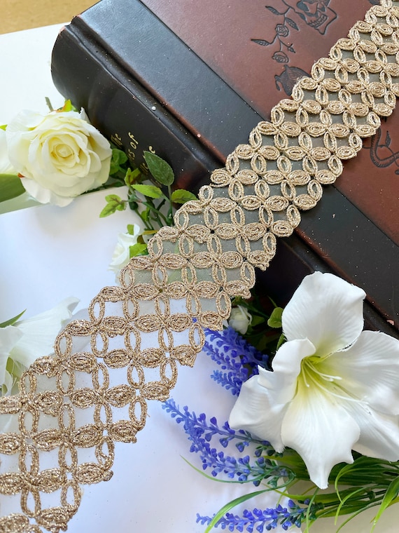 Yards Rose Gold Zari Net Fabric Costume Wedding Dresses Tape Ribbon  Bridal Belt Sashes Decorative Crafting Sewing Sari Border CU561