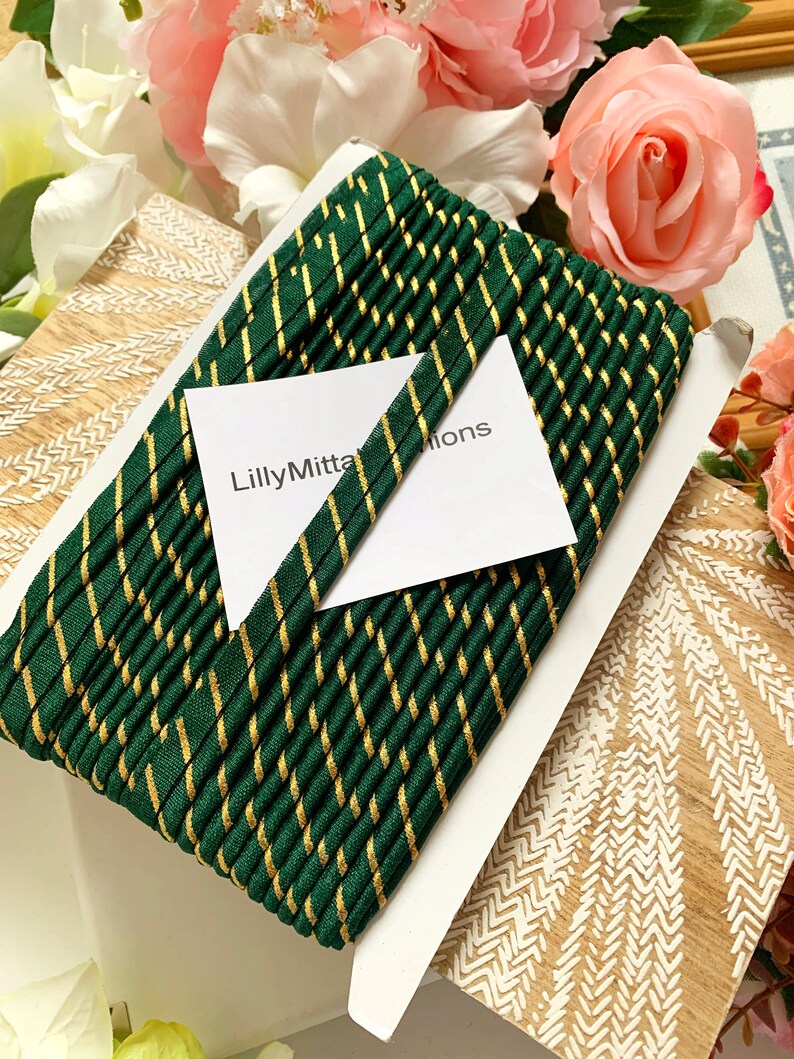 Sari Border Dupatta Decorative Craft Lace Trim Colour Fabric Sewing Indian BottleGreen Golden Gota Leharia Piping wide 1.3 cm,13 MM