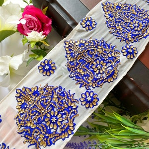 1 mètre blanc bleu royal floral pierre lacets indiens décoratifs sari frontière artisanat ruban garniture sari broderie garnitures coussins de couture