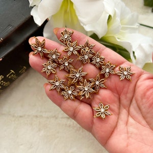 50 Rose Gold Flower Beaded Appliques Indian Embroidery Rhinestone Golden Applique Bridal Appliques Headband Appliques Crafting Sewing