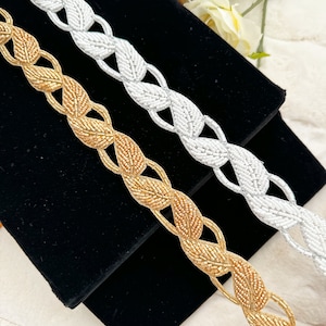 1 werf wit/antiek goud bladversiering met kralen Indiase trouwjurk tapes bruids riem sjerp decoratief knutselen naaien sari rand kant