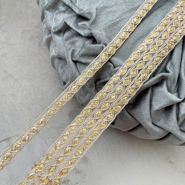 7.40 Yards Shampion Gold Bridal Shimmer Zari gota Embellished Net Fabric ,Sari Lace, Dupatta Lace, Kinari LaceTrim Ribbon Craft