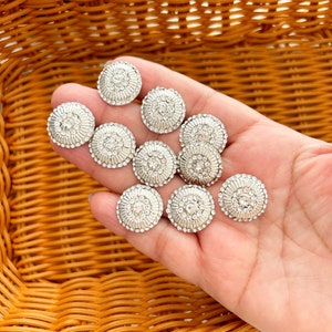 5 Pcs/ 10 Pcs/ 20 Pcs SILVER Round Clear Crystal Rhinestone Diamante Bling Shank Sewing Dress Crafting Buttons