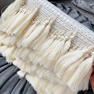 1 Yards White Pearls Pom Pom Indian Beaded Tassel Fringe Lace Trim Costume Curtain Upholstery Sewing 10 cm