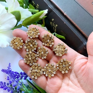 Round Applique, Tiny Golden Applique, Rhinestone and Mirror Appliques , Rhinestone Appliques, Beaded Appliques, Headband Appliques LM105