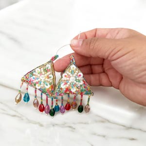 1 Pair Multicolour Cut dana Sequin Pearl Crystal Bridal Embellished Decorative Saree Blouse Tassels, Indian Tassels, Sewing Latkans  1 Pair