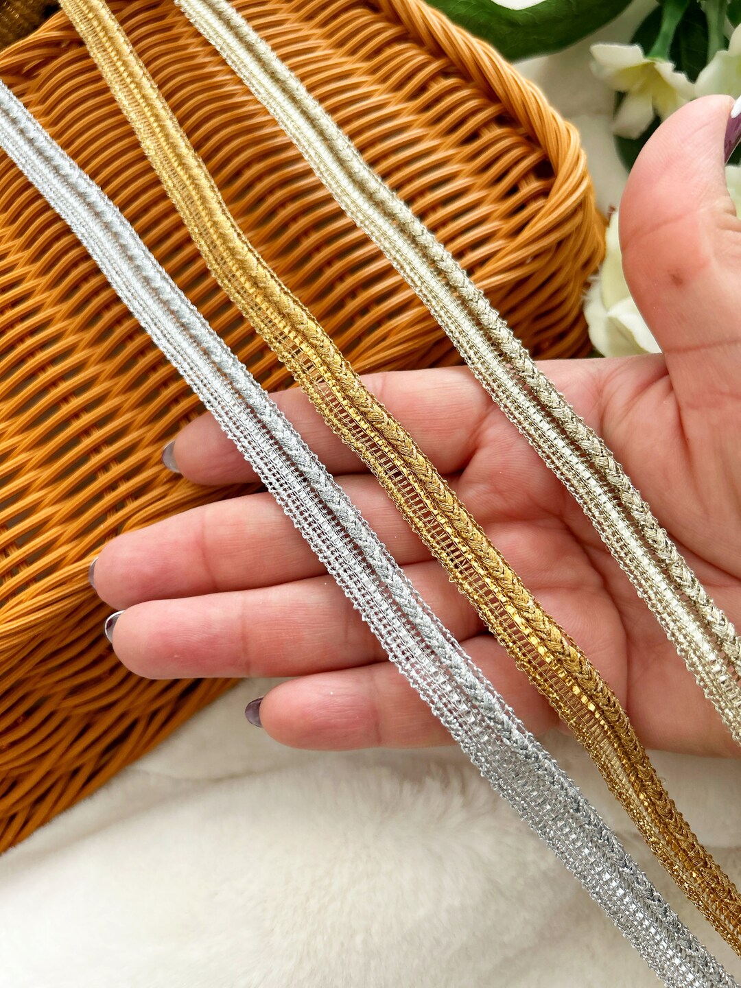 9 Yards Gold Zari Rope Piping Lace Scarf Dupatta Border Saree Sewing ...