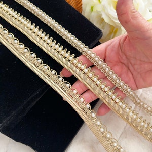 9 mètres de perles indiennes Zari en or Zari, brodées, robe de mariée en dupatta, couture, fabrication artisanale, bordure en dentelle