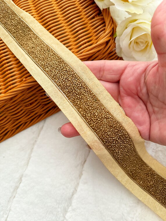 1-4M Perla Perline Pizzo Bordo Oro Argento Bronzo Nastro - Foto 4