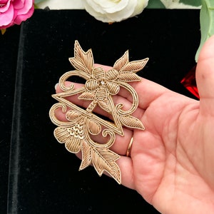 Latest Indian Gold Zardosi Floral Shaped Handmade Sewing Crafting Applique by the Pair  - vik39 r1 4B