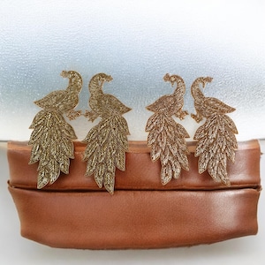 1 Pair ( 2 Pcs) Indian  Rose Gold/Gold Peacock Cutdana Zardosi Zari Embellished Handmade Blouse Dress Sew on Patch Applique