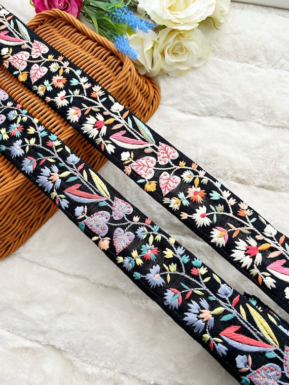 yarda de tela bordada india lila para costura, cinta para sari, bordado  artesanal, borde para vestido de novia, adornos para fundas de cojín