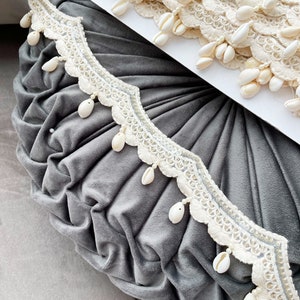 1 Yard Cowrie Shell  Pearl Trim, Shell Trim Lace, Sea Shell, DIY Jean Jacket Trim, Beach décor, Bikini Trim, Scarf Lace, Belly Dance