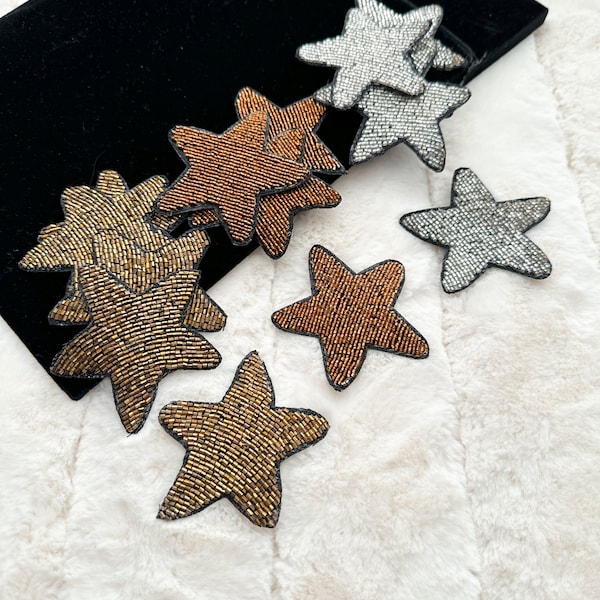2 Pcs Star Cutdana Embellished Applique Patches, Sew-On Badge (6.5 X 7 cm)