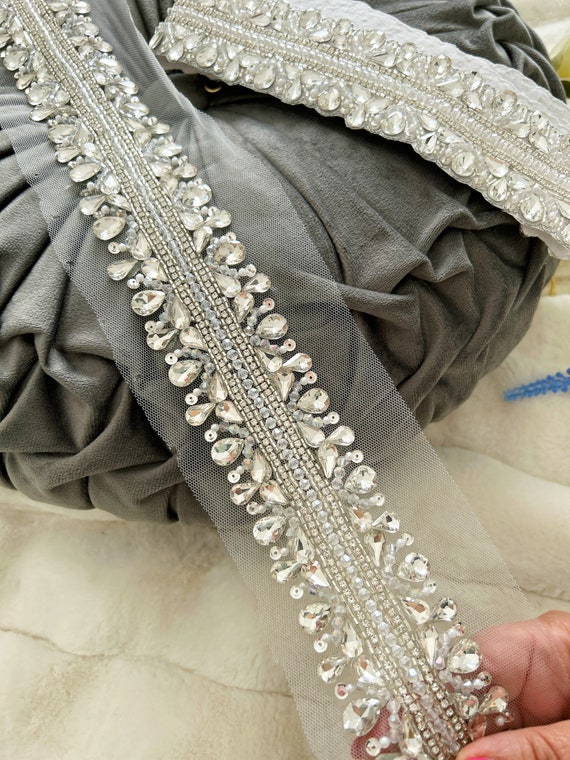 Silver Crystal Pearl Bridal Belt & Lace Combo: Hand  display picture 3