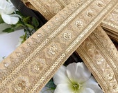 9.5 Yards Bridal Fone Designer Latest Indian Golden Zari and Sequin work Dupatta Sari Border lace Trim Indian - Width 6.8 Cm
