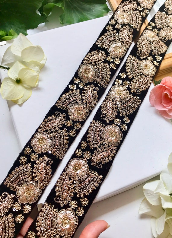 1 Yard Latest Indian Pink Zari Sequin Velvet Lehenga Dupatta Sari lace Trim