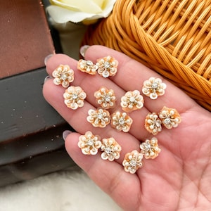 50 Tiny Rose Gold Flower shaped Indian Appliques, Embroidery Rhinestone Golden Applique, Beaded Bridal Appliques, Headband Appliques