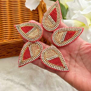 12 Pieces Gajri Pink Gold Indian Zari Diamonte Embellished Wedding Dress Applique Bridal Belt Sashes Decorative Crafting Sari Border