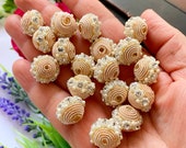 10 Pcs Rose Gold Zardozi Nakshi Pearl Stone Embellished crafting Jewelry making balls 1.48 Cm in Diameter R2 2A