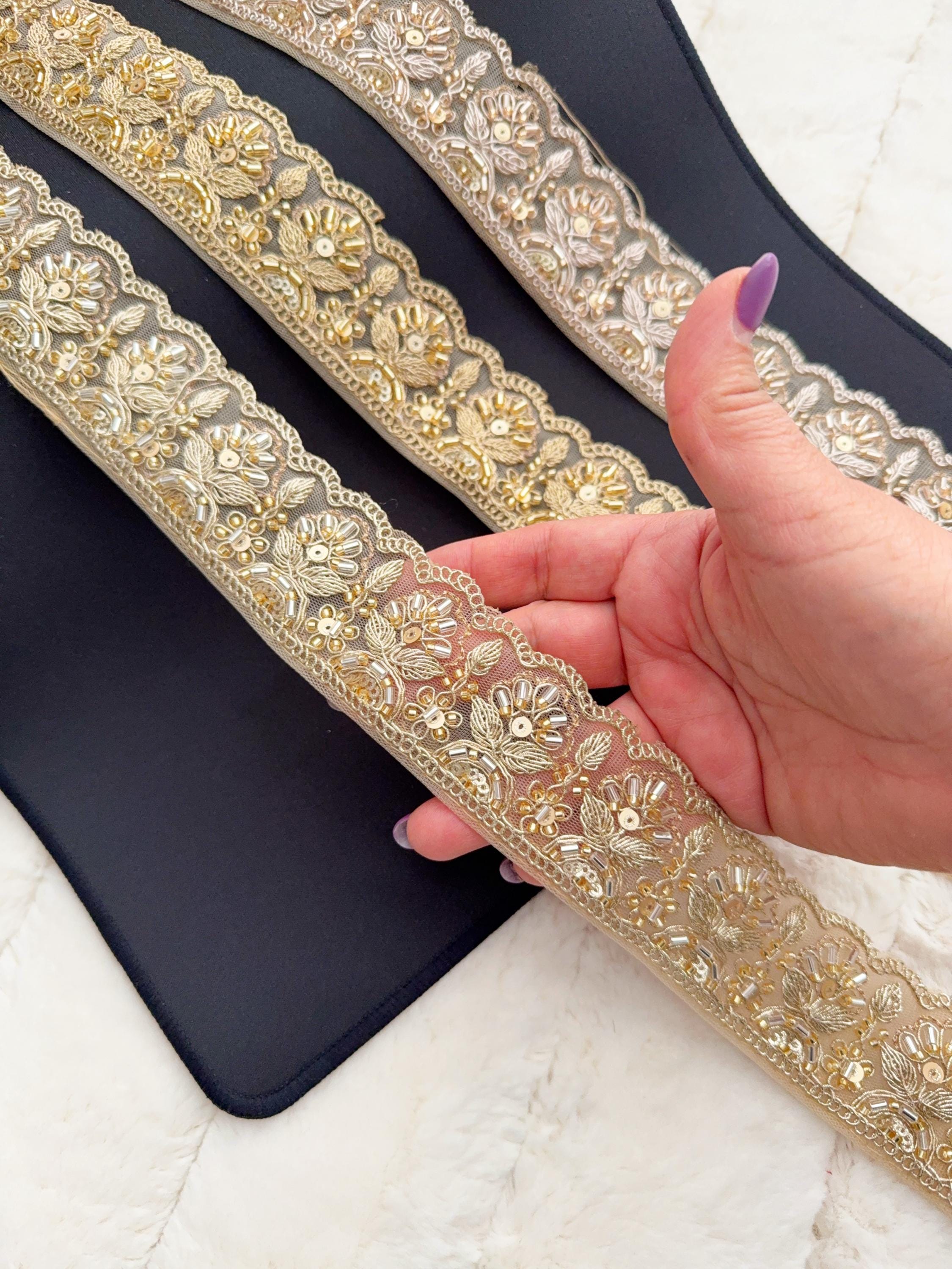 Drawer prune gold schmidt レースネックニット Rose Gold Zardosi Lace Trim: Indian Sari Border, Sewing