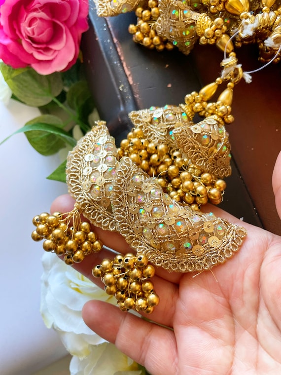 1 par de borlas de cuentas doradas de oro verde Zari Pearl, borlas  decorativas de joyería, borlas de blusa Saree, borlas indias, latkans de  costura