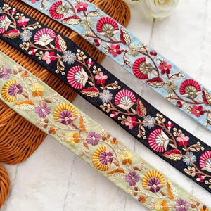 1 Yard Grey/Black/Pista Green Multi Sequin Embellished Floral Embroidered Indian Sari Dupatta Crafting  Fabric Saree Sewing Lace Trim 4.5 Cm