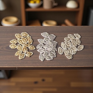 50 pezzi di applique a foglia con perline Zari in argento e oro, per cucito, artigianato, fascia per capelli con perline