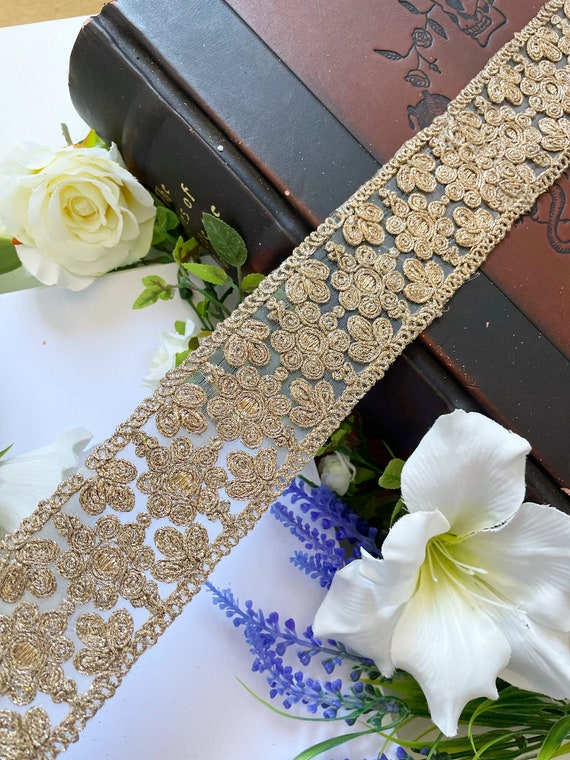 Yards Rose Gold Zari Net Fabric Costume Wedding Dresses Tape Ribbon  Bridal Belt Sashes Decorative Crafting Sewing Sari Border CU548