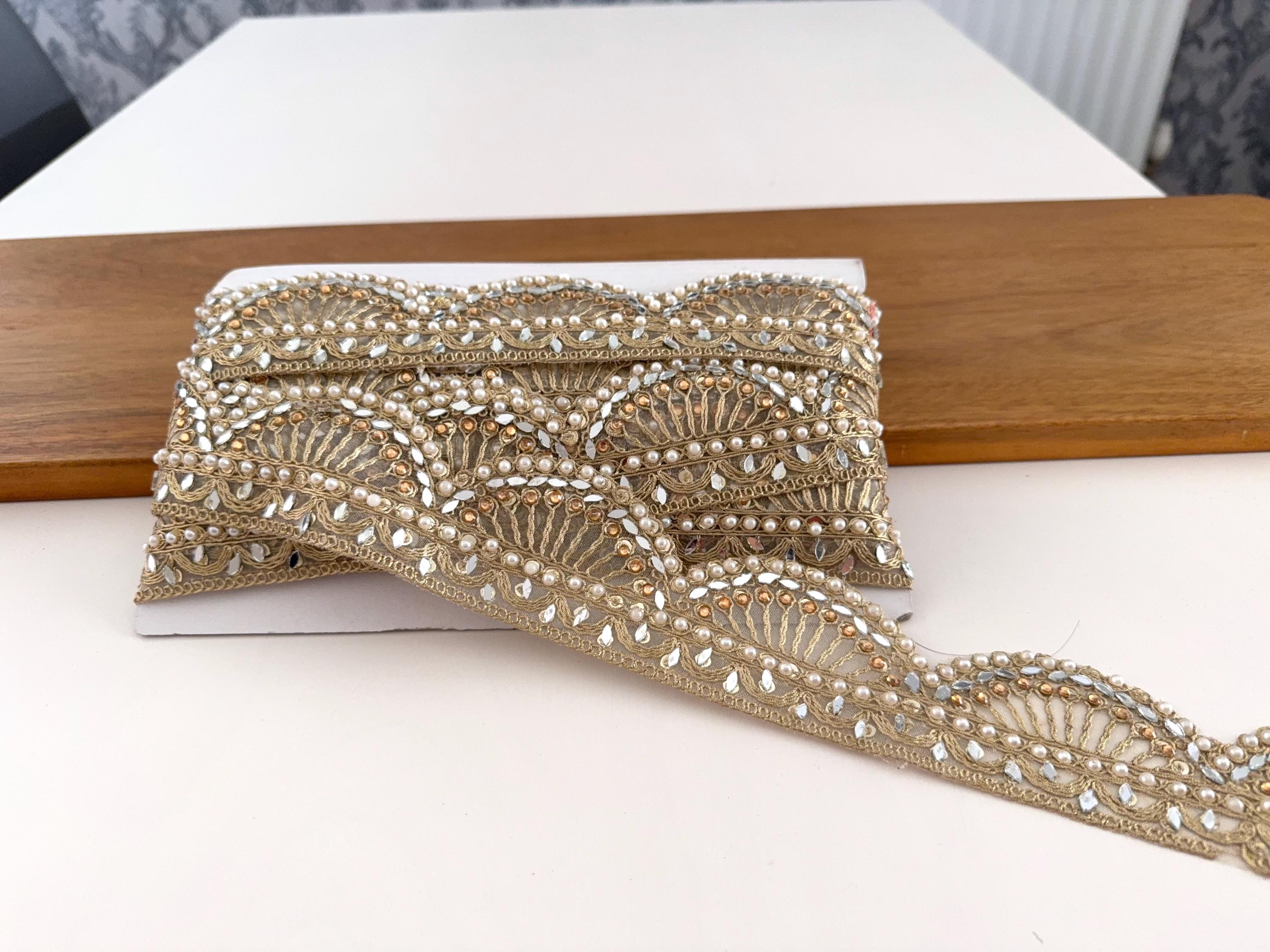 5.5cm Shampion Gold Scallop Lace | 9.5 Yards | Mirror Pearl Bridal