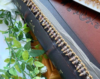 1 yarda de perlas doradas, acrílico indio, perlas de cristal facetadas, borlas con cuentas, flecos, adorno de encaje, cortina para disfraz, costura de tapicería, 1,7 cm