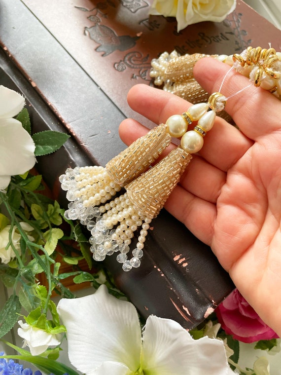 Red Tassels, Cut dana Beads Crystal Bridal Tassels, Decorative Tassels,  Saree Blouse Tassels, Indian Tassels, Sewing Latkans 1 Pair