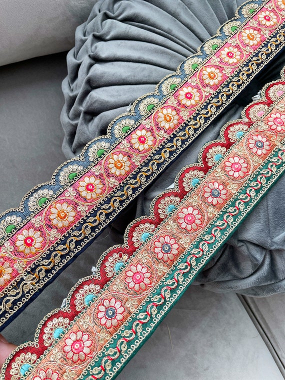 9.5 Yard Embroidered Scallop Edge Fabric Trim Saree Ribbon Sewing Embroidery Cushions DIY Crafting Border Indian Wedding Dress Embellishment Etsy UK