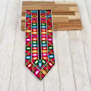 1 Pc Indian Multi Colour on Black Mirror Embellished Applique Sew on Neckline Handcrafted Indian Garment Dress Suit
