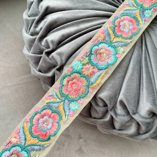 2.40 Meter bunte indische florale Bestickte Kissenbezüge Bestickung Saree Band Nähen Borte Hochzeit Trimmen Vorhang