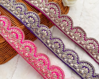 Paljett Cutdana Kammusslad Spetskant: Rani Rosa, Lila, Magenta - Indisk Brudsari