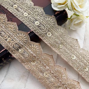 9,5 mètres Shampion or/or rose Sequins Zari brodés Couture festonné mariée Dupatta bordure sari filet indien dentelle 7,5 cm