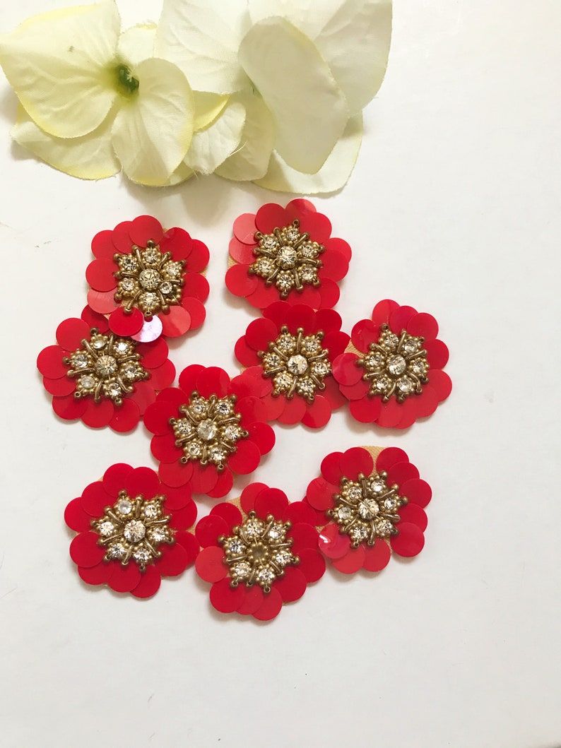 5 Pcs Latest Indian Round Flower layers of Sequence Rhinestone zardosi Applique